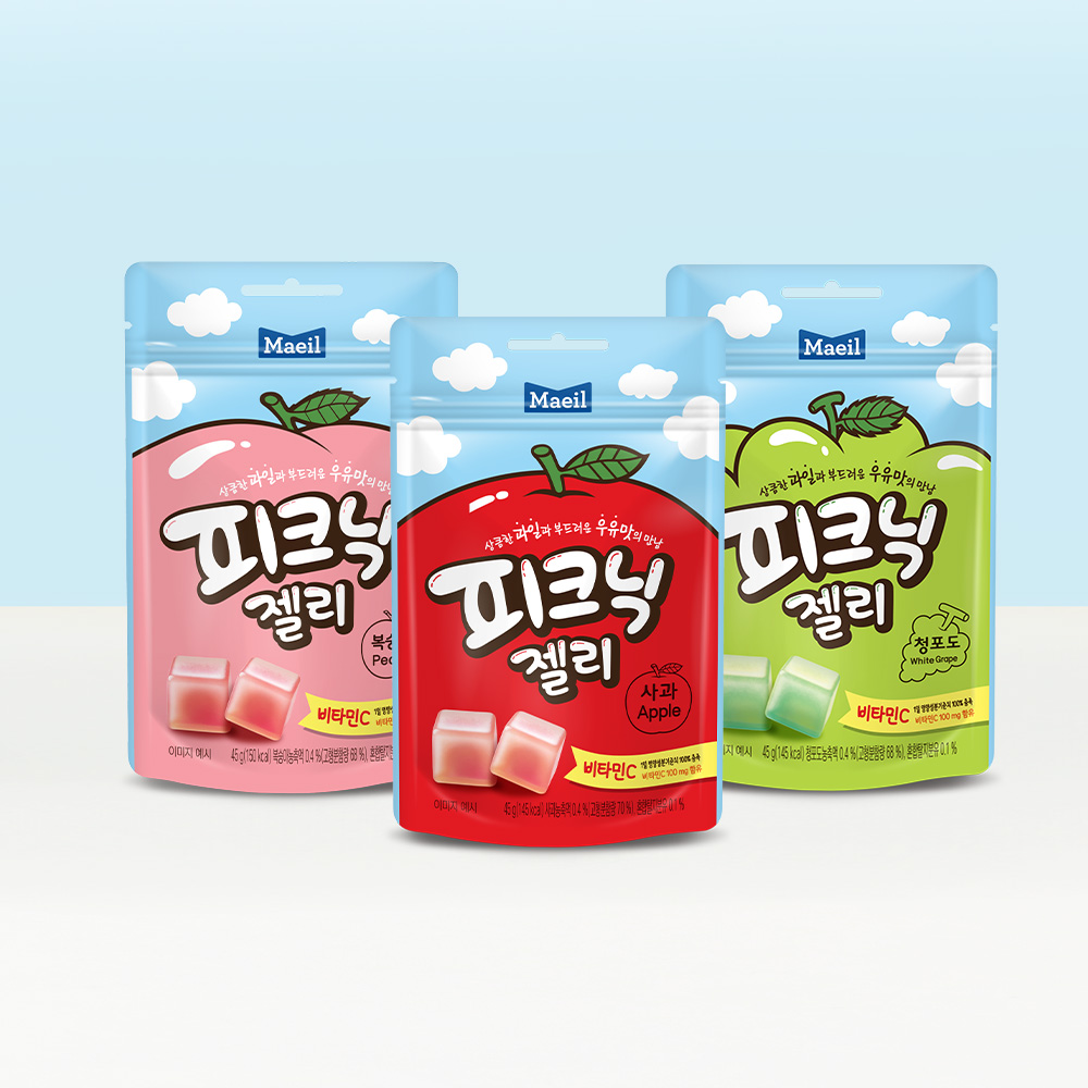 [네이버 단독/맛보기 SET] 피크닉 젤리 3종 45g 8개입씩 (사과/청포도/복숭아) (총 24개입)