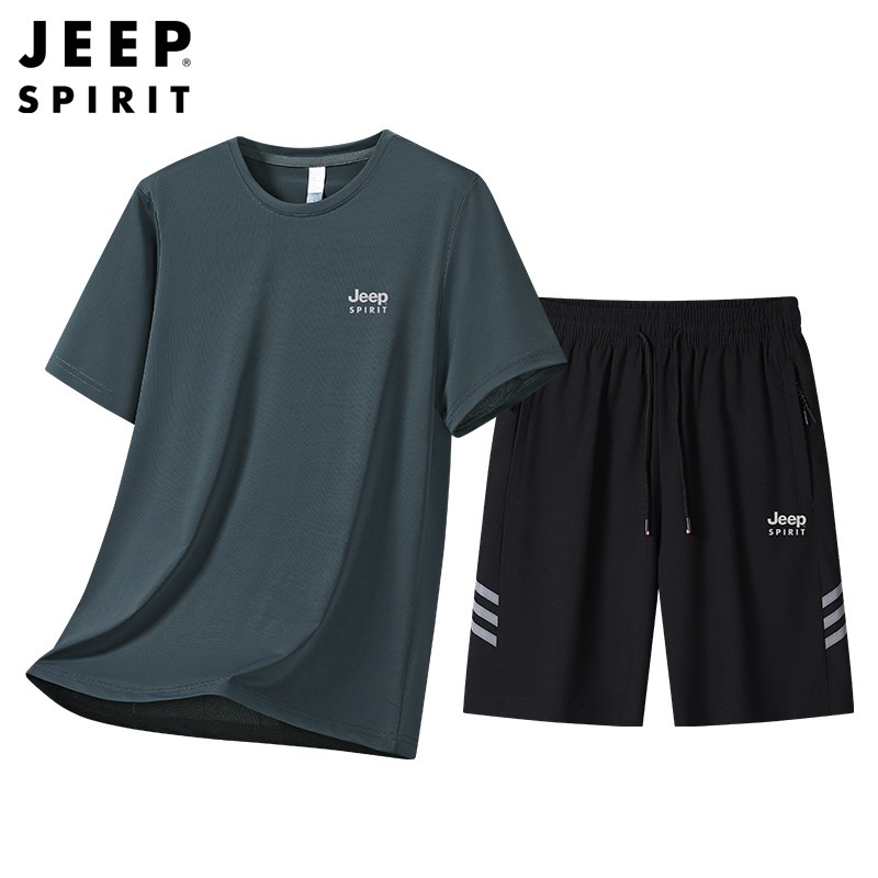 JEEP 남성 반팔 티셔츠+반바지 여름 남자 트레이닝복 세트 - 상세 이미지 3