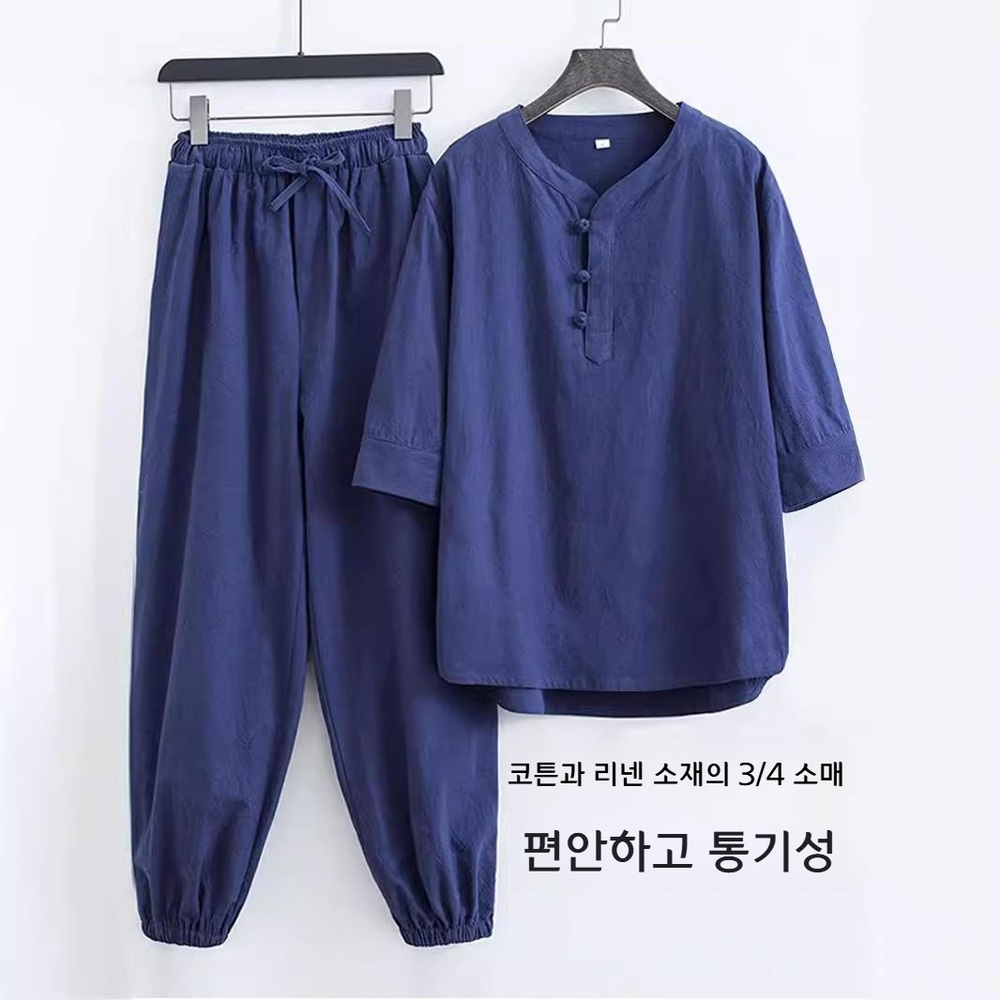 남성 생활한복 여름 저고리 바지 세트 평복 면 리넨 명상 남녀공용 법복 - 상세 이미지 3