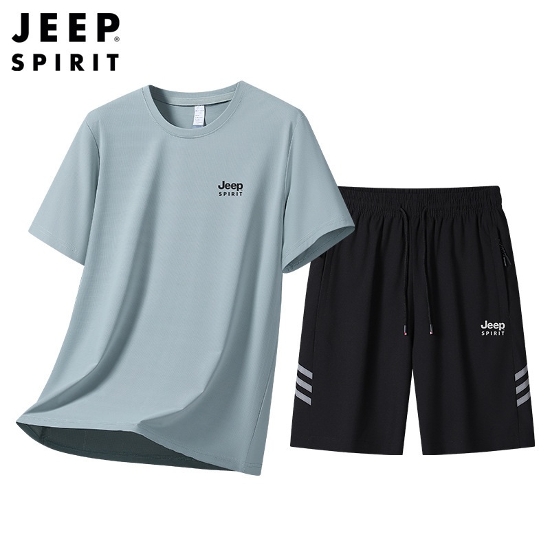 JEEP 남성 반팔 티셔츠+반바지 여름 남자 트레이닝복 세트 - 상세 이미지 5