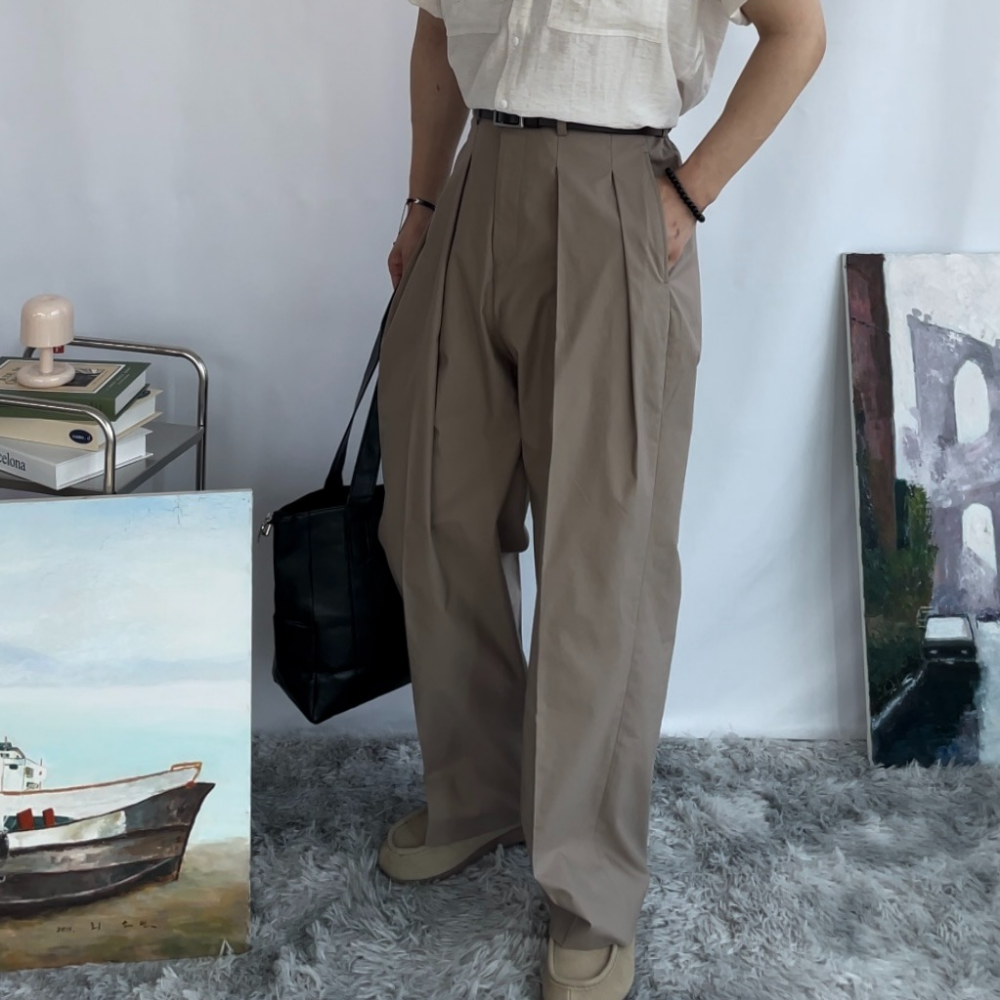 남자 투턱 바지 커브드 팬츠 세미 벌룬 팬츠 - 상세 이미지 2