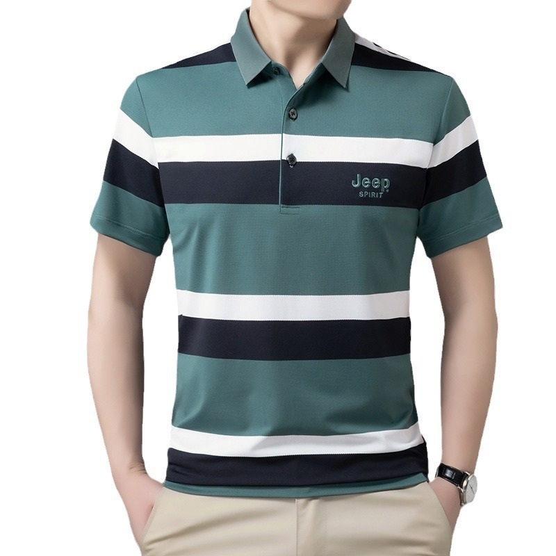 JEEP SPIRIT 반팔 남성 여름 슬림 데일리 오버핏 줄무늬 카라 티셔츠 이미지 6