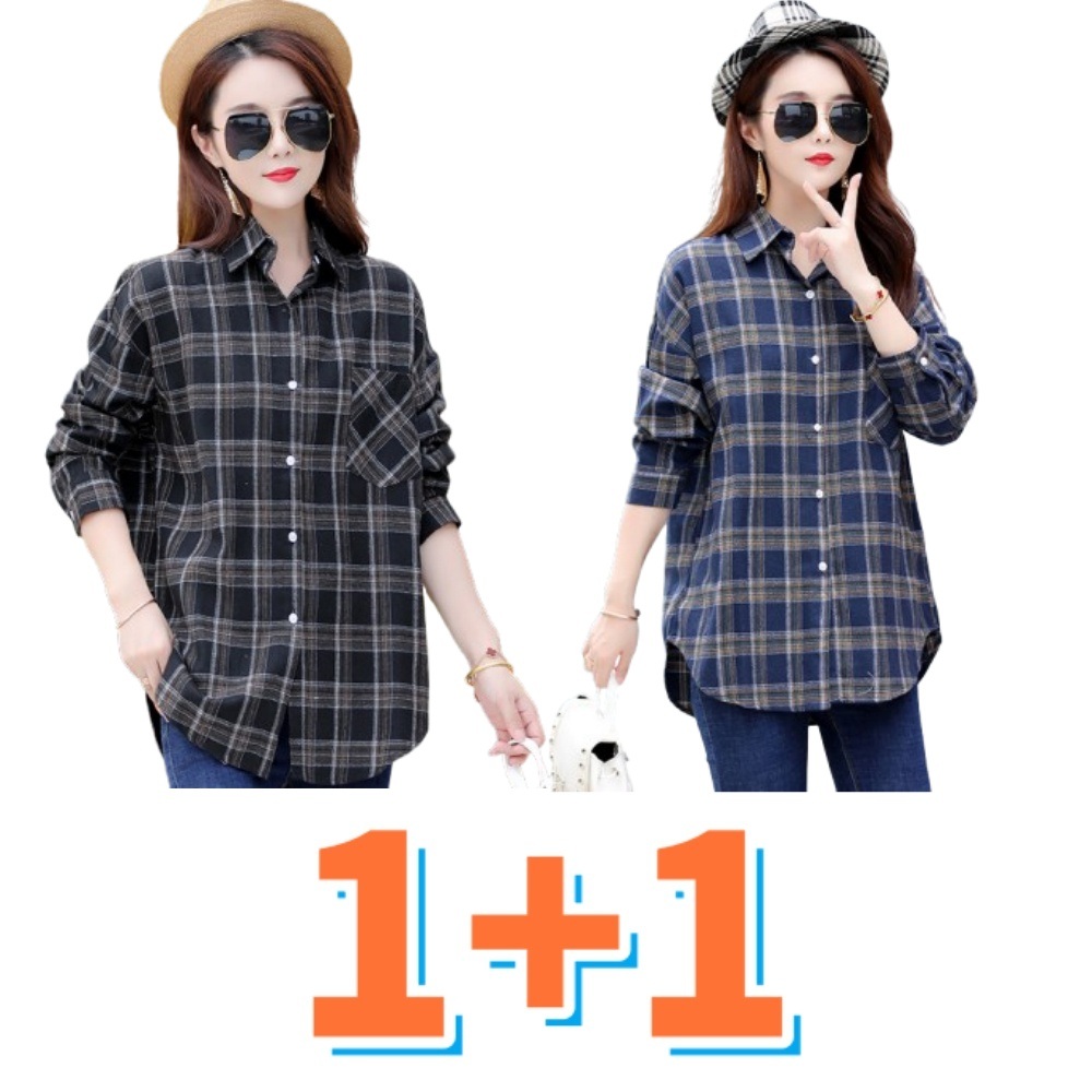 1+1 봄 가을 여성 루즈핏 빈티지 긴팔 셔츠 자켓 01. M - 상세 이미지 2