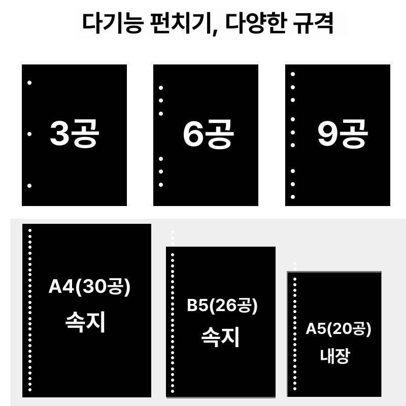 다기능 다공펀치 펀칭기 제본바인딩 30공 종이 타공기 A4 B5 A5 T3018 철권기 원형 구멍 - 상세 이미지 4