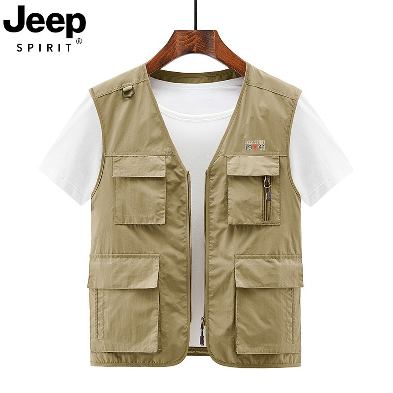 JEEP SPIRIT 남 캐주얼 베스트 등산 경량 여름 멀티 조끼 포켓 작업용 낚시 - 상품 이미지