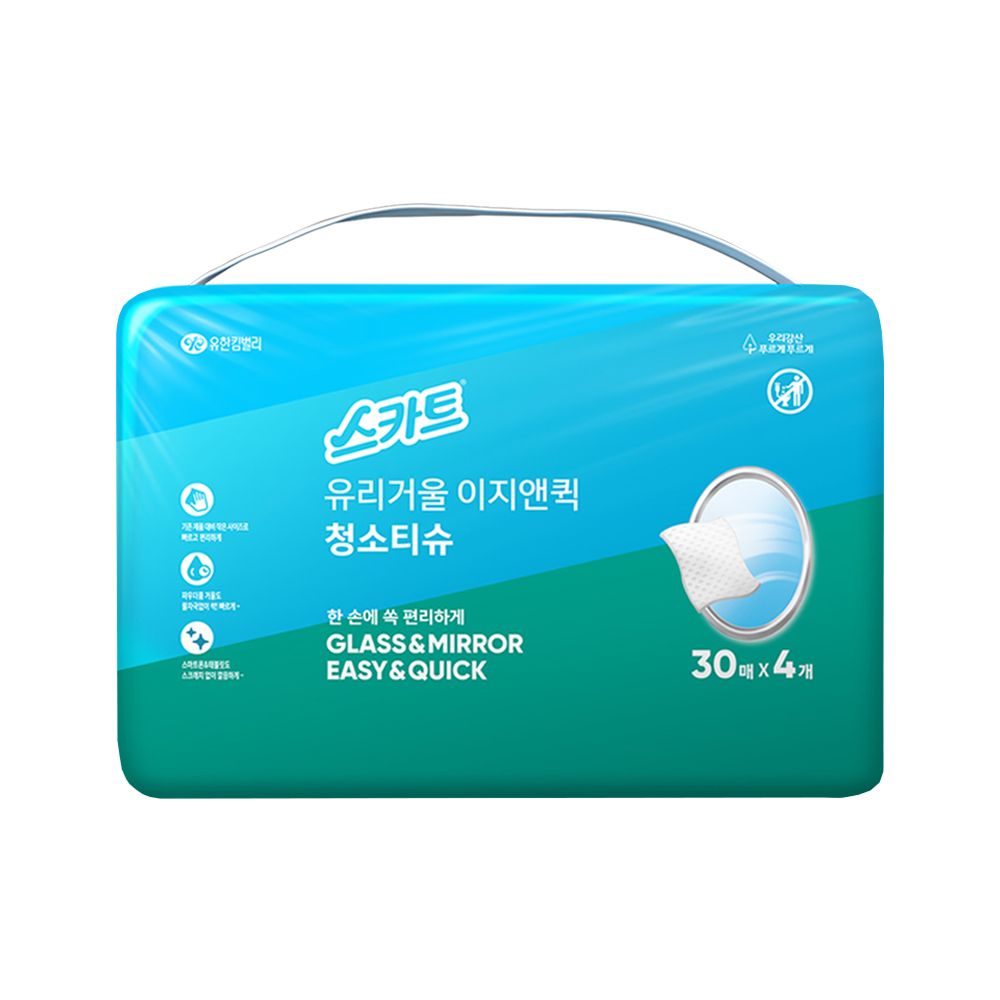 스카트 유리거울 이지앤퀵 청소티슈 30매X4입 - 상품 이미지
