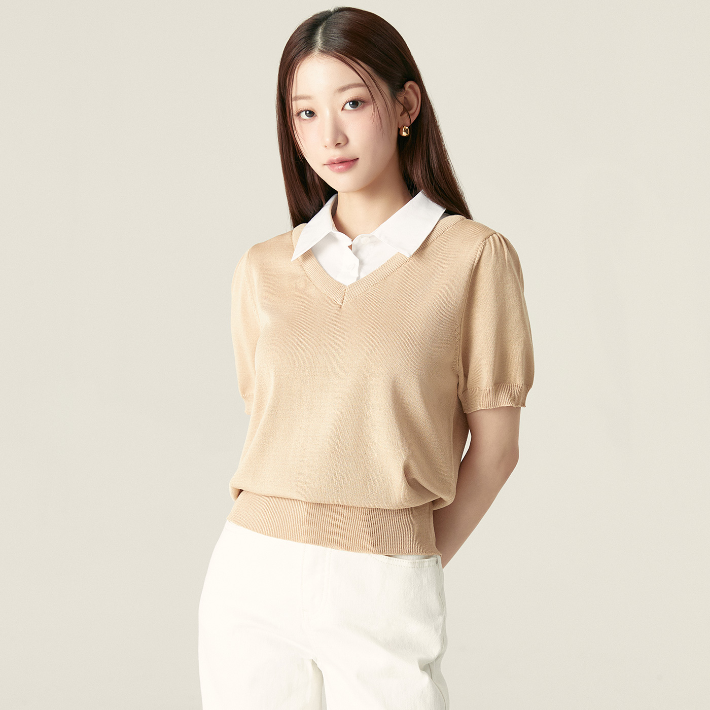 로엠 우븐매칭 카라 반팔 스웨터 RMKAF25RT1 - 상세 이미지 2