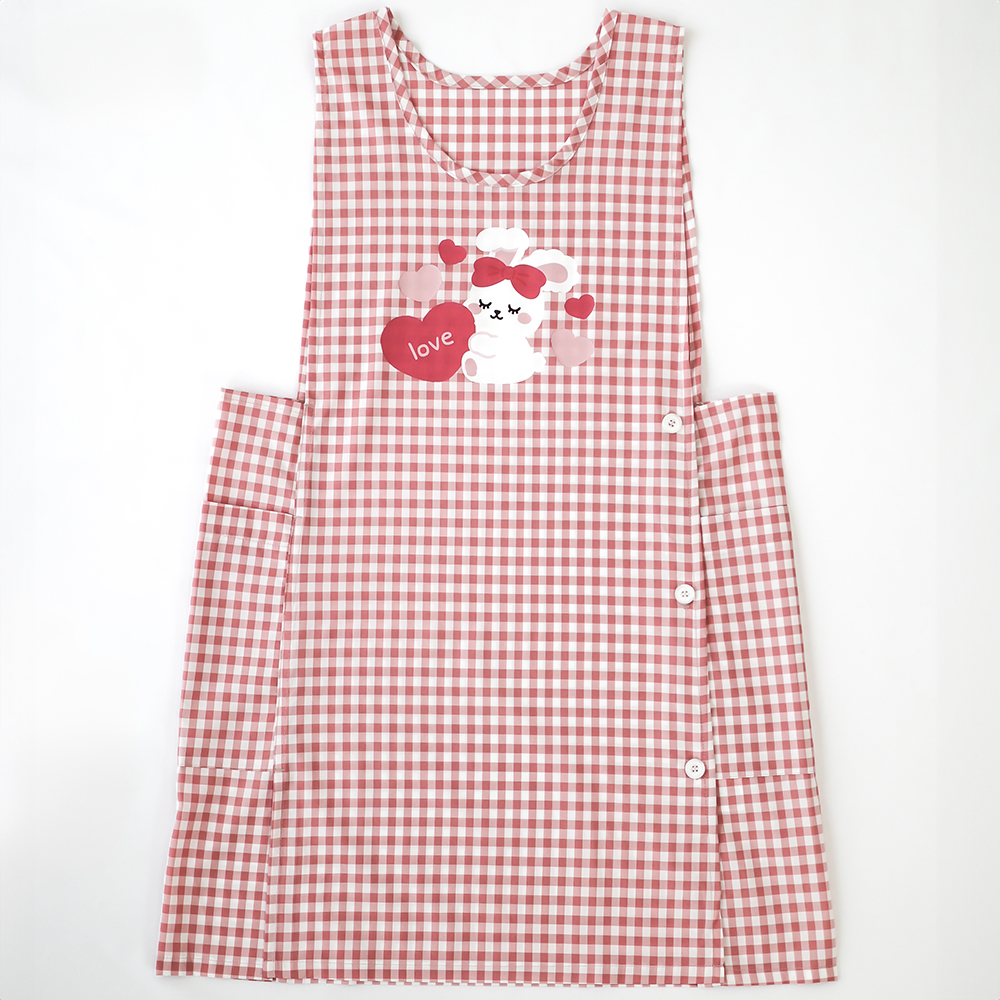 [미소쌤] 찰랑 하트버니 앞치마 단추형 F 어린이집 빅사이즈 캐릭터 원피스 보육교사