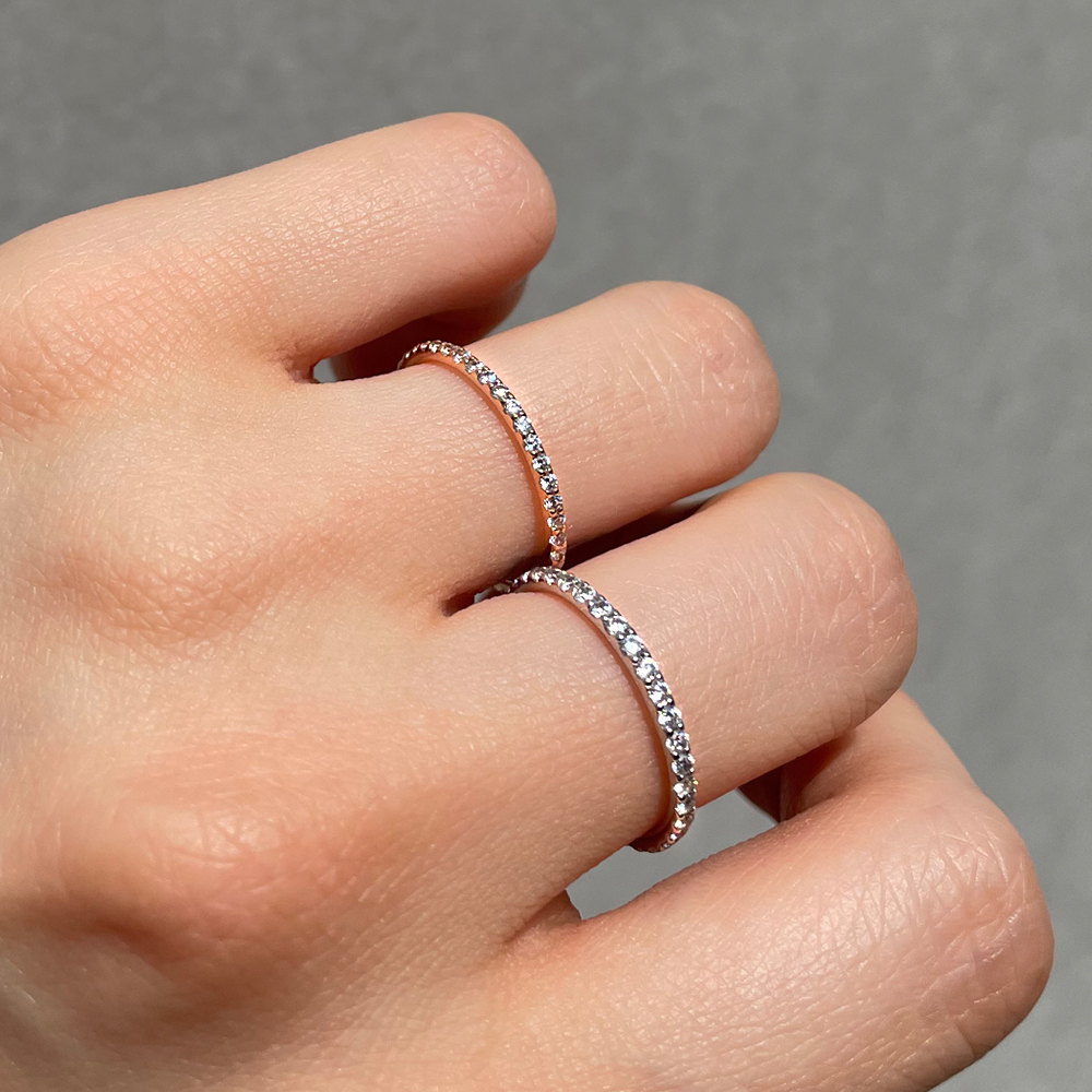 1.3mm 랩 다이아 모이사나이트 풀 세팅 베이직 가드링 반지 데일리 레이어드 - 메인 이미지