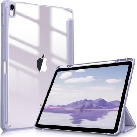 [FINTIE][해외]iPad Air용 핀티 하이브리드 슬림 케이스 13인치 (M3) 2025, (M2) 2024 - [펜슬 홀더 내장] 투명 후면 쉘이 있는 충격 방지 커버,  Lilac Pu