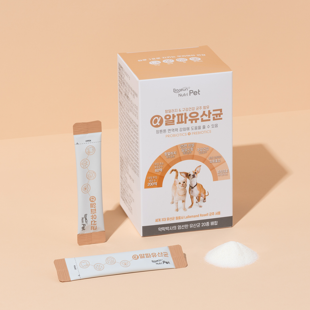 바른뉴트리펫 알파유산균 강아지 고양이 유산균 장 피부 면역력 영양제 30포, 1개
