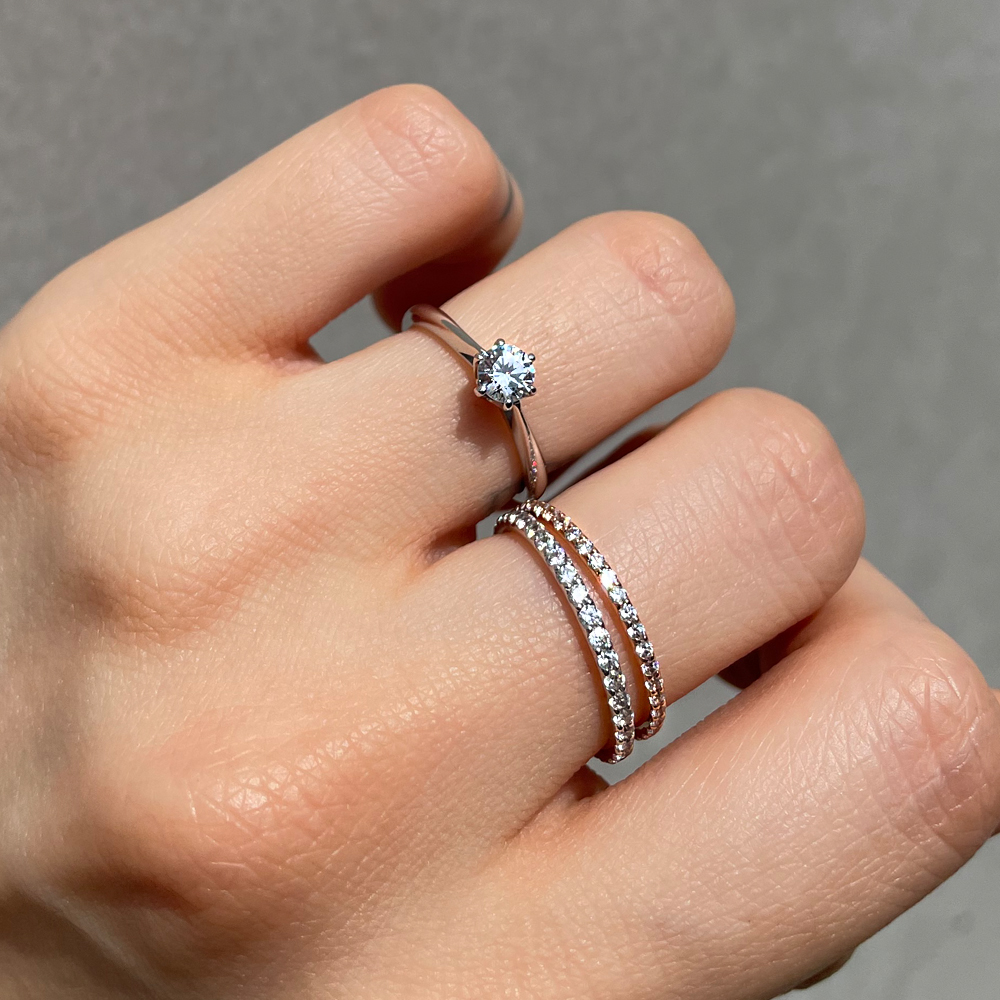 1.3mm 랩 다이아 모이사나이트 풀 세팅 베이직 가드링 반지 데일리 레이어드 - 상세 이미지 3