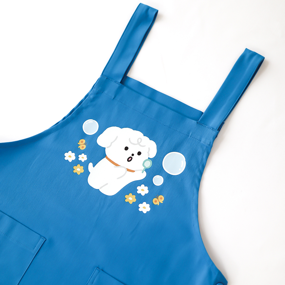 [미소쌤] 젤리 버블숑 블루 앞치마 어린이집 유치원 빅사이즈 캐릭터 원피스 보육교사