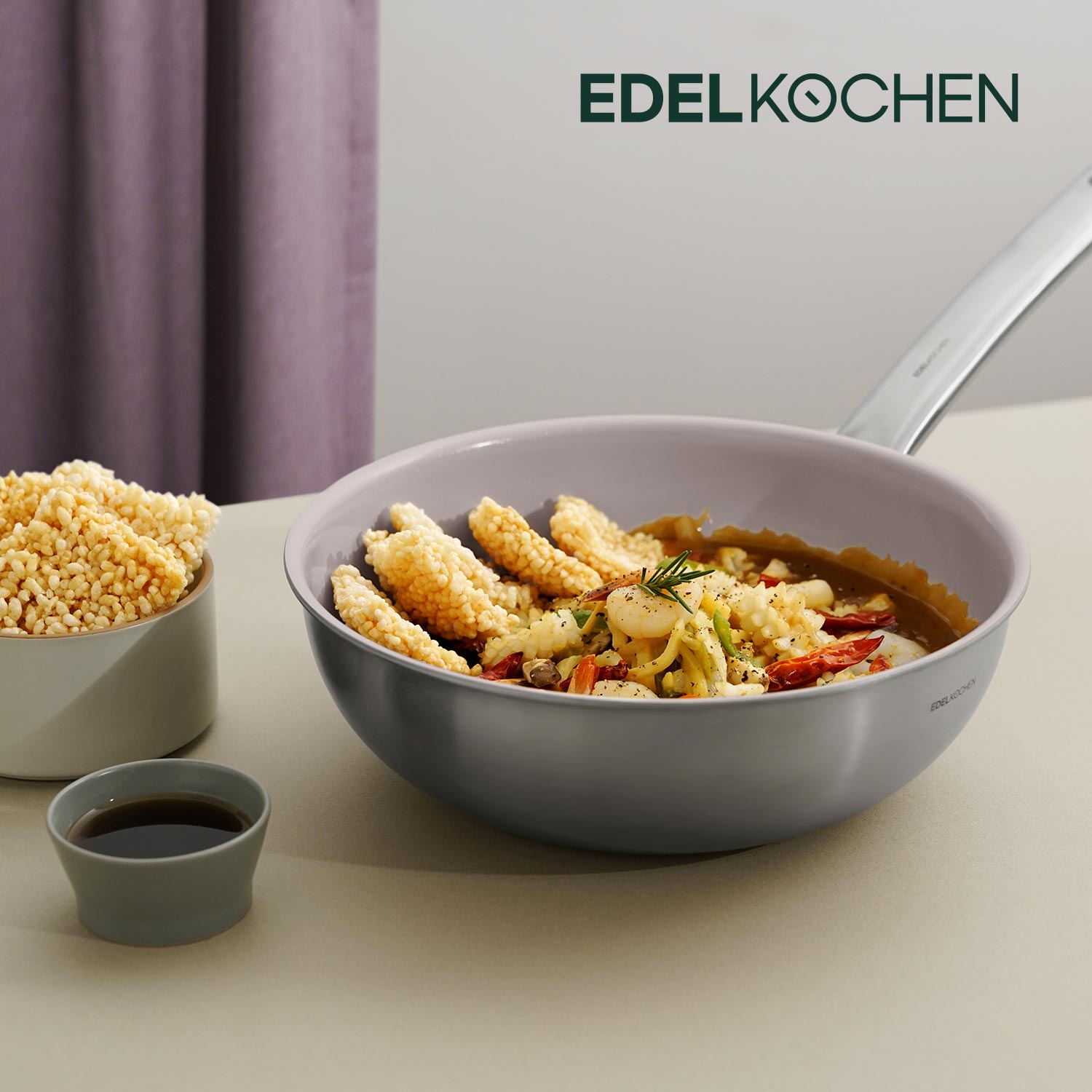 에델코첸 올 뉴 이지프리즘 스텐 웍팬+뚜껑 인덕션용 세라믹코팅(얼그레이)24cm