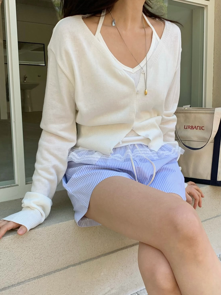 레이스 홀터넥 나시 여자 크롭티 민소매 탑 이너티 레이어드 여성 나시티 여름 티셔츠 탱크탑 이미지 7