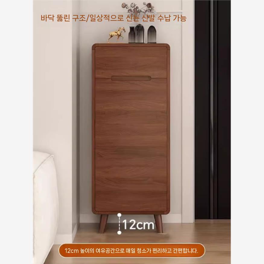 신발장 좁은 현관 자취 수납장 다용도 1인 월넛 원룸 슬림 우드 - 상세 이미지 4