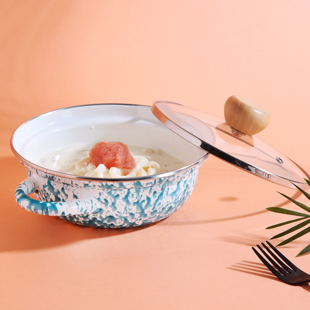 하코야 마블 법랑 전골 양수냄비 (뚜껑포함) 19cm, 그린 - 메인 이미지