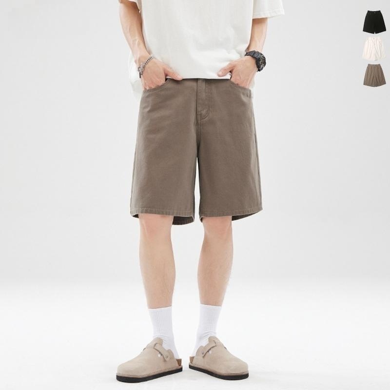 남성 레트로 빈티지 스트레이트 밴딩 반바지 커플 심플 캐주얼 청반바지 S-3xl - 상품 이미지