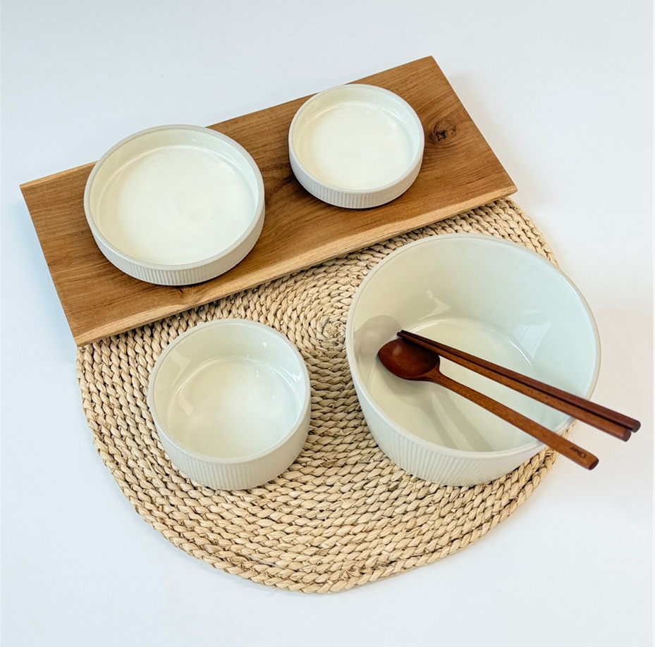 [N단독] 윤도자기 차곡 혼밥 국산 1인그릇 식기세트 