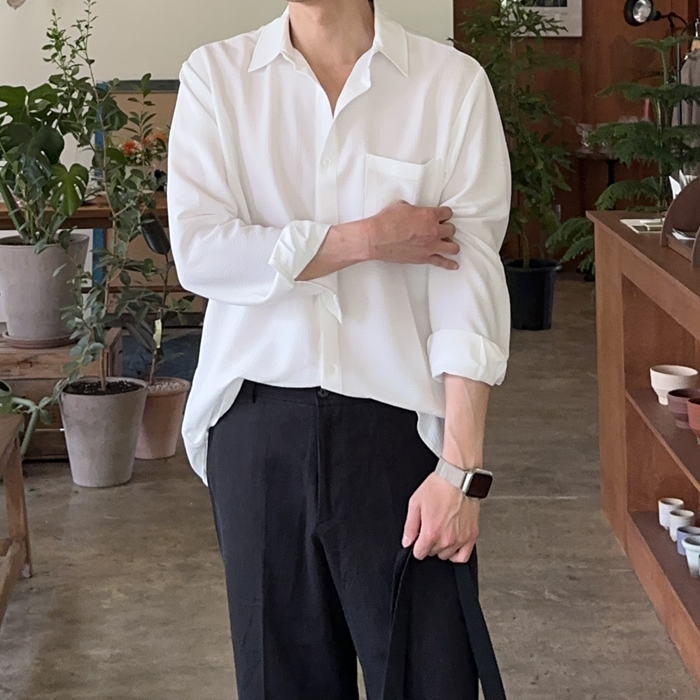 남자 여름 셔츠 오버핏 구김없는 린넨 정장 남방 남자 셔츠 - 상세 이미지 2