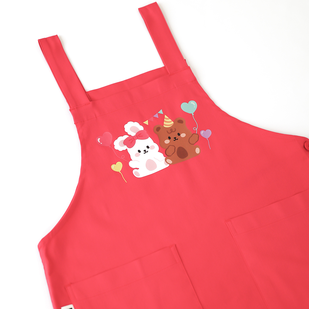 [미소쌤] 젤리 파티프렌즈 레드 앞치마 어린이집 유치원 빅사이즈 캐릭터 원피스 보육교사