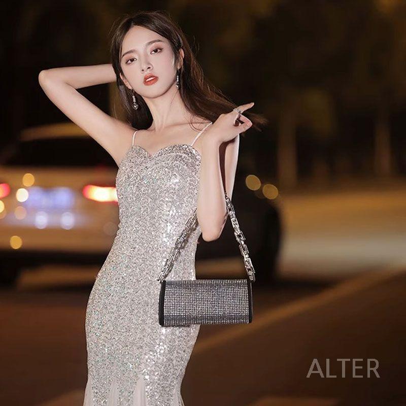 피로연 드레스 파티 행사 머메이드 롱드레스 실버 XS - 상세 이미지 3