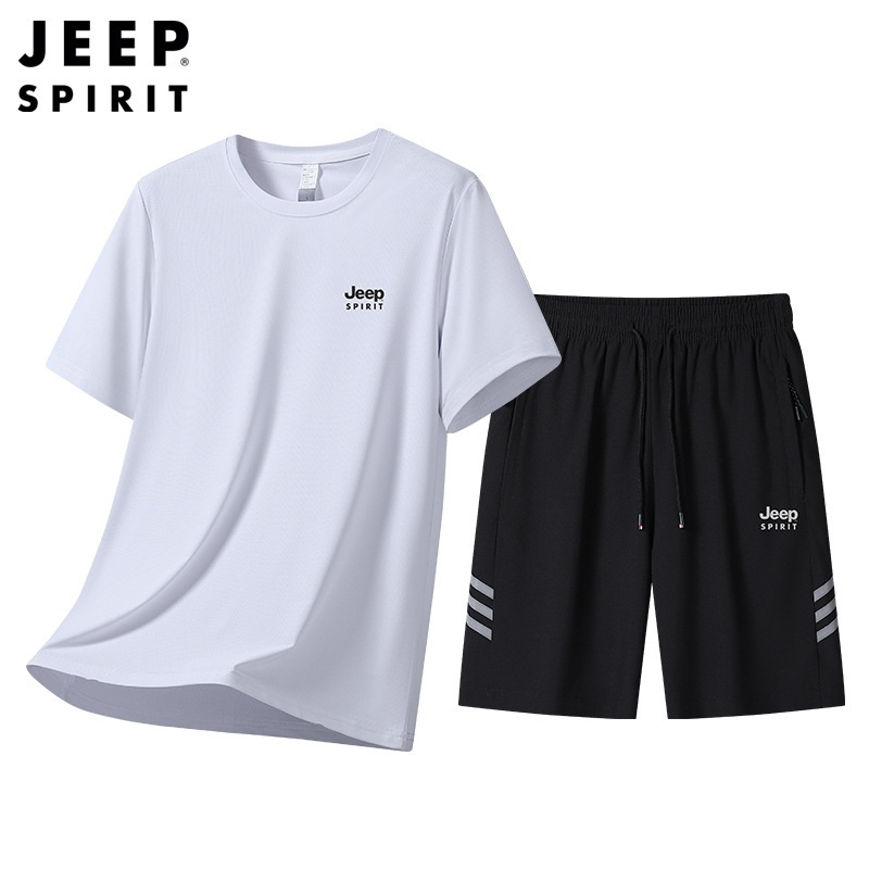 JEEP 남성 반팔 티셔츠+반바지 여름 남자 트레이닝복 세트 - 상품 이미지