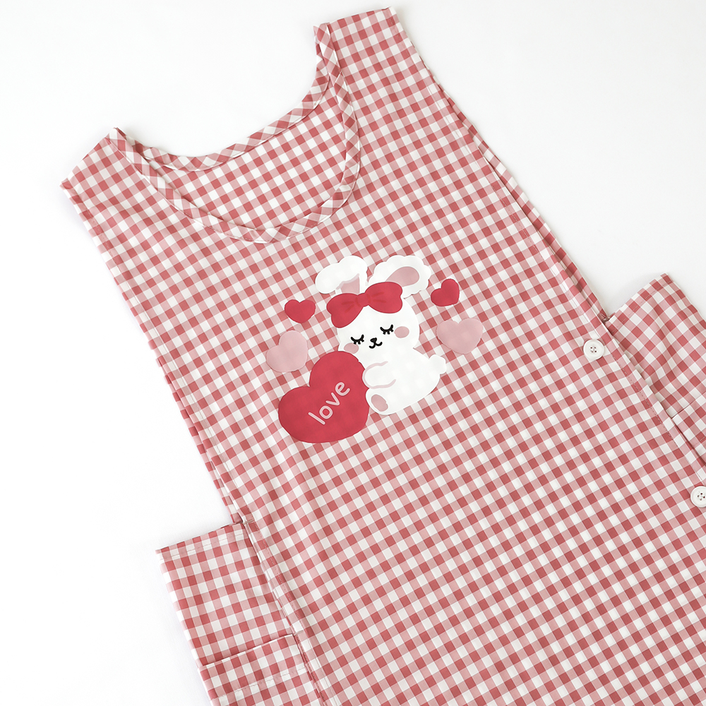 [미소쌤] 찰랑 하트버니 앞치마 단추형 F 어린이집 빅사이즈 캐릭터 원피스 보육교사