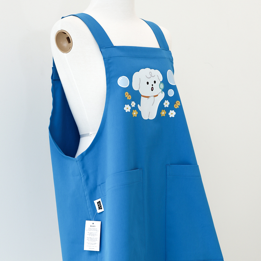 [미소쌤] 젤리 버블숑 블루 앞치마 어린이집 유치원 빅사이즈 캐릭터 원피스 보육교사