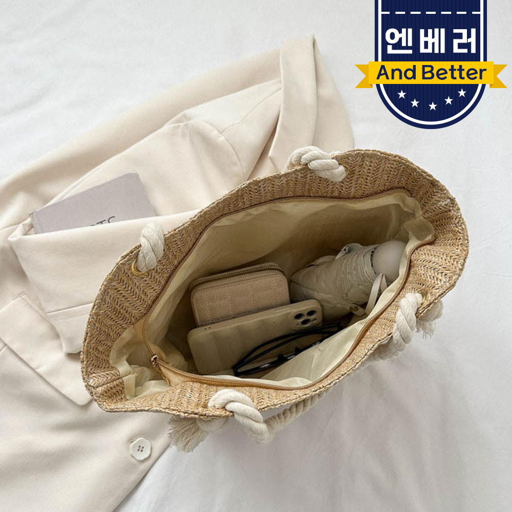 라탄 가방 네트백 여름 피크닉 휴양지 왕골백 - 상세 이미지 4