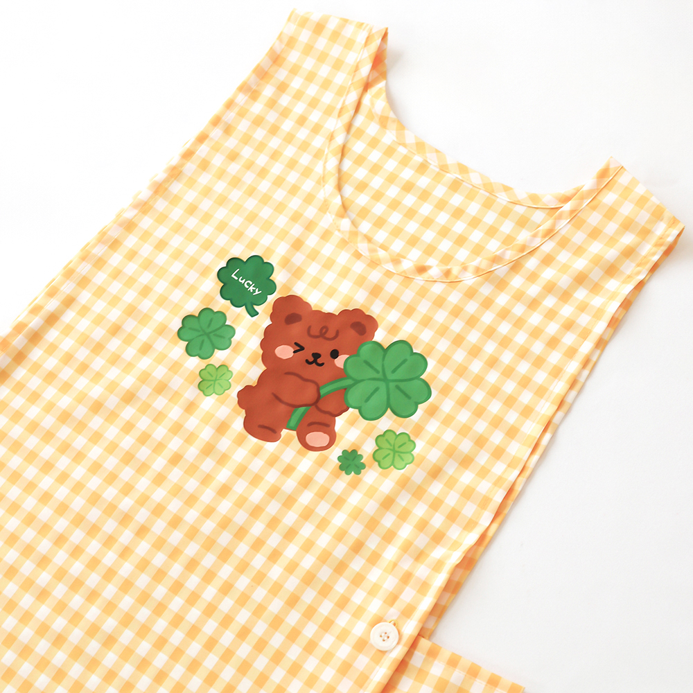 [미소쌤] 찰랑 럭키베어 앞치마 단추형 F 어린이집 빅사이즈 캐릭터 원피스 보육교사