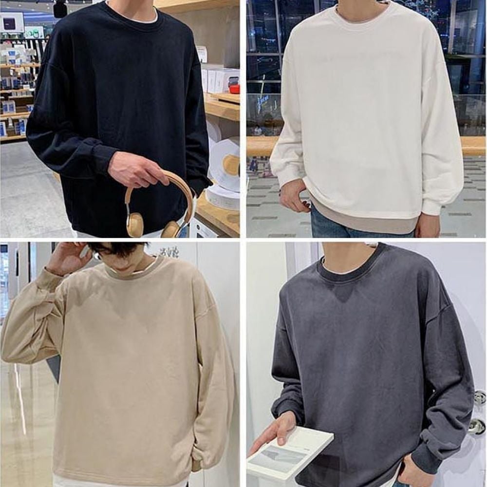 (오늘출발) 남성봄티셔츠 롱티 노티 스퀘어넥티 남자 무지 스타일 오버핏 라운드티 긴팔 : 탱컴퍼니