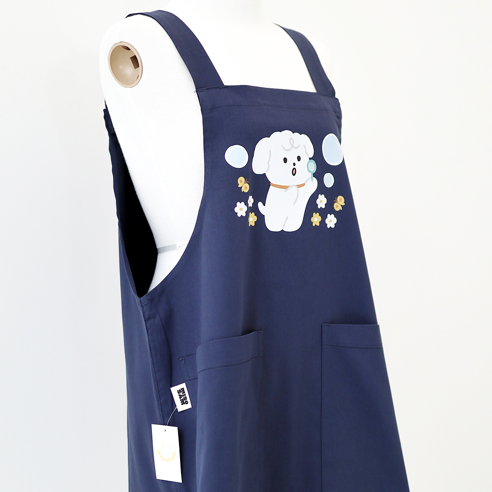 [미소쌤] 젤리 버블숑 네이비 앞치마 어린이집 유치원 빅사이즈 캐릭터 원피스 보육교사