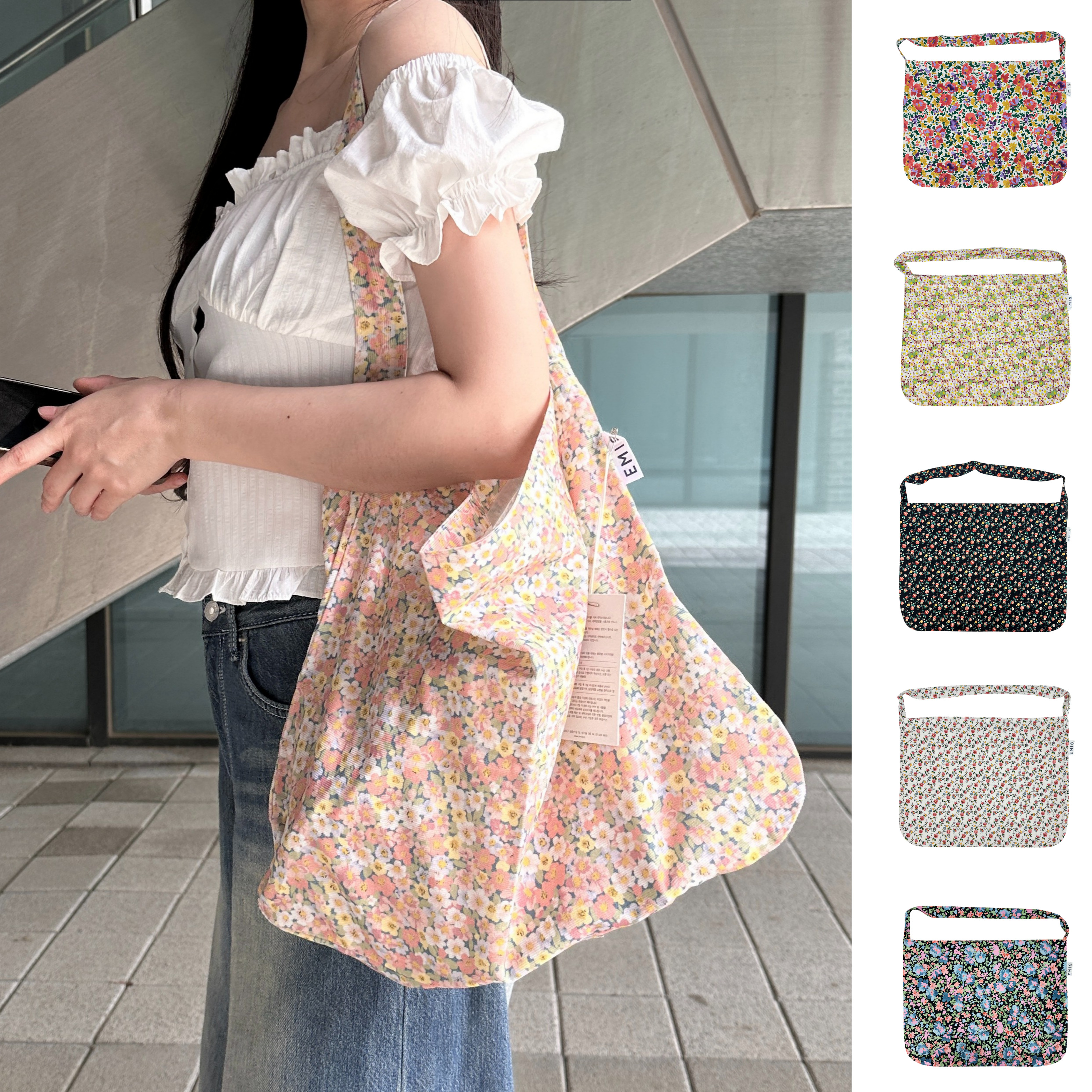 [국내매장판] 이미스 EMIS 가방 플라워 페인팅 파스텔 에코백