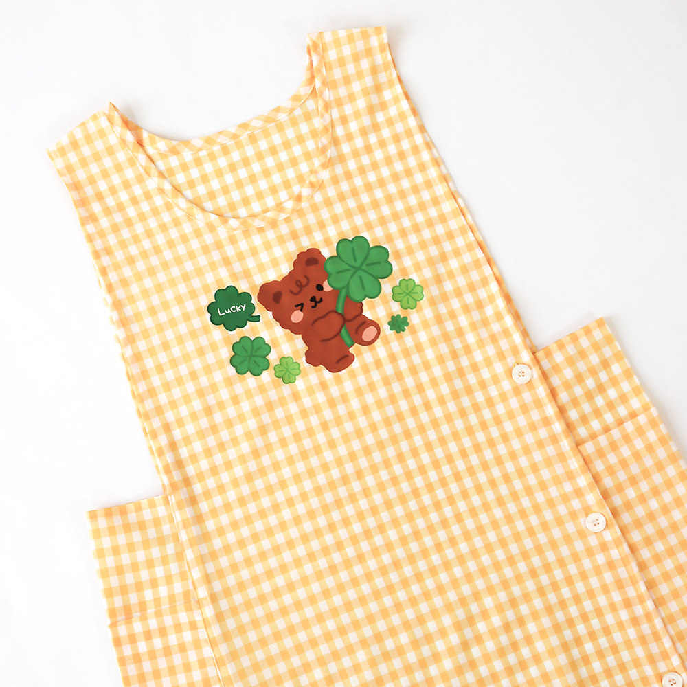 [미소쌤] 찰랑 럭키베어 앞치마 단추형 F 어린이집 빅사이즈 캐릭터 원피스 보육교사