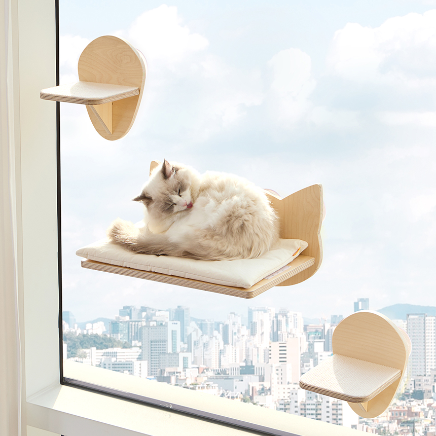 펫코본 고양이 창문 캣타워 워커 스텝 원목 선반형 카페트