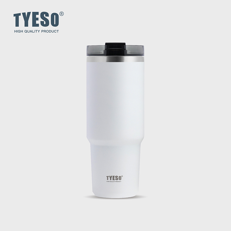 TYESO 대용량 텀블러 빨대 스텐텀블러 보냉 보온 텀블러 손잡이 고품질 900ml, 화이트 - 상품 이미지