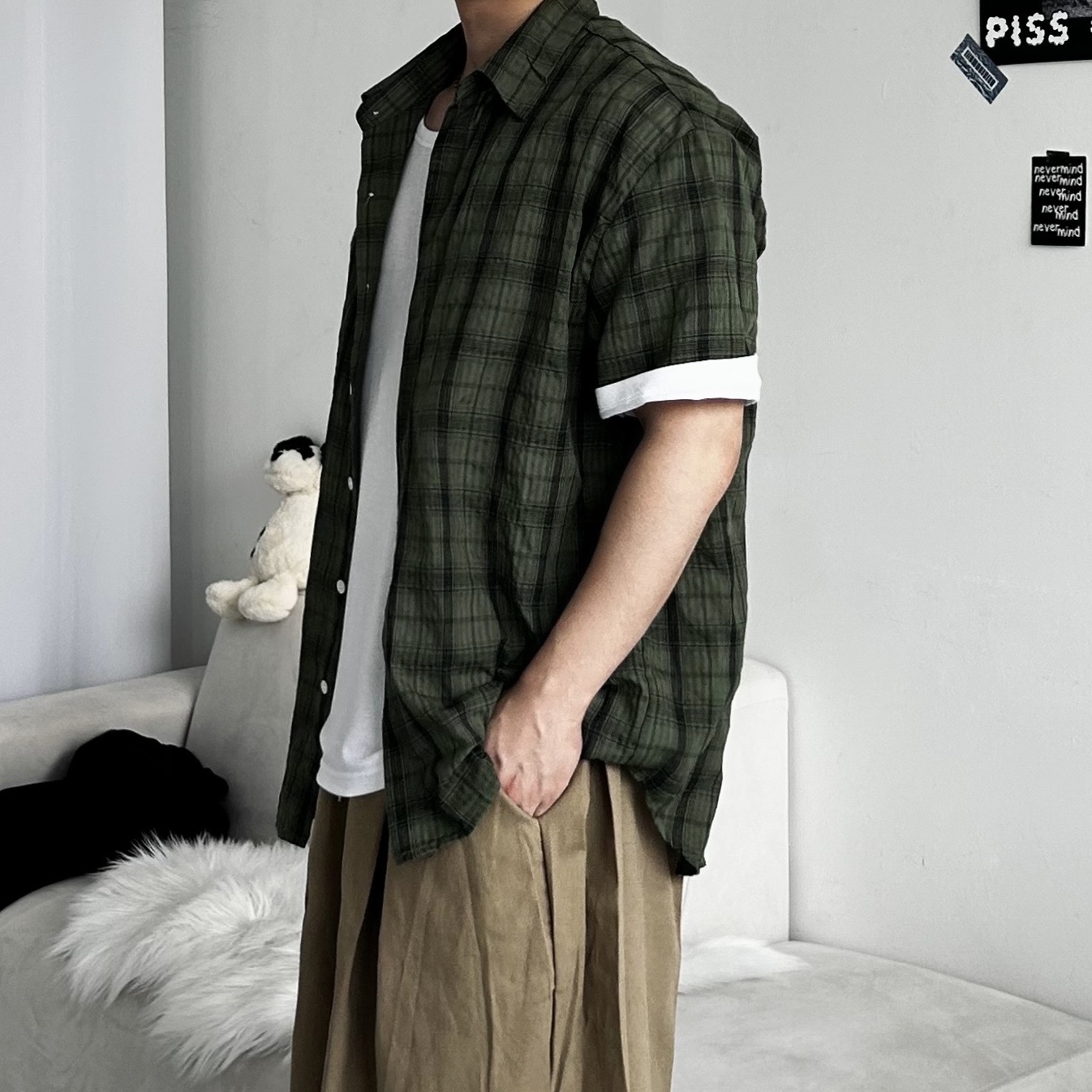 린넨체크셔츠 오버핏린넨셔츠 - 상세 이미지 5