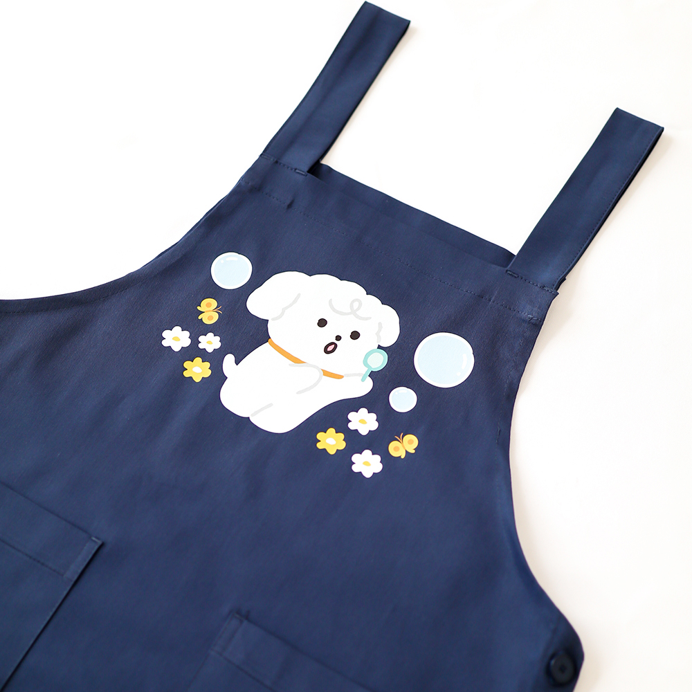 [미소쌤] 젤리 버블숑 네이비 앞치마 어린이집 유치원 빅사이즈 캐릭터 원피스 보육교사