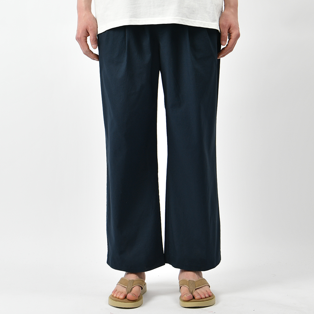 남자 린넨 바지 라이크 여름 와이드 투핀턱 밴딩 면 팬츠 - 상세 이미지 4
