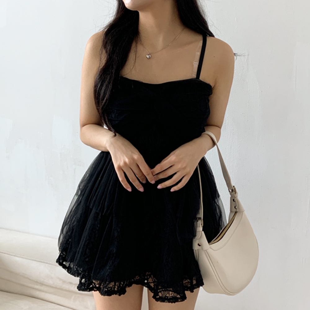 블랙 미니 원피스 발레코어룩 미니 셀프 웨딩 브샤 드레스 - 상세 이미지 3