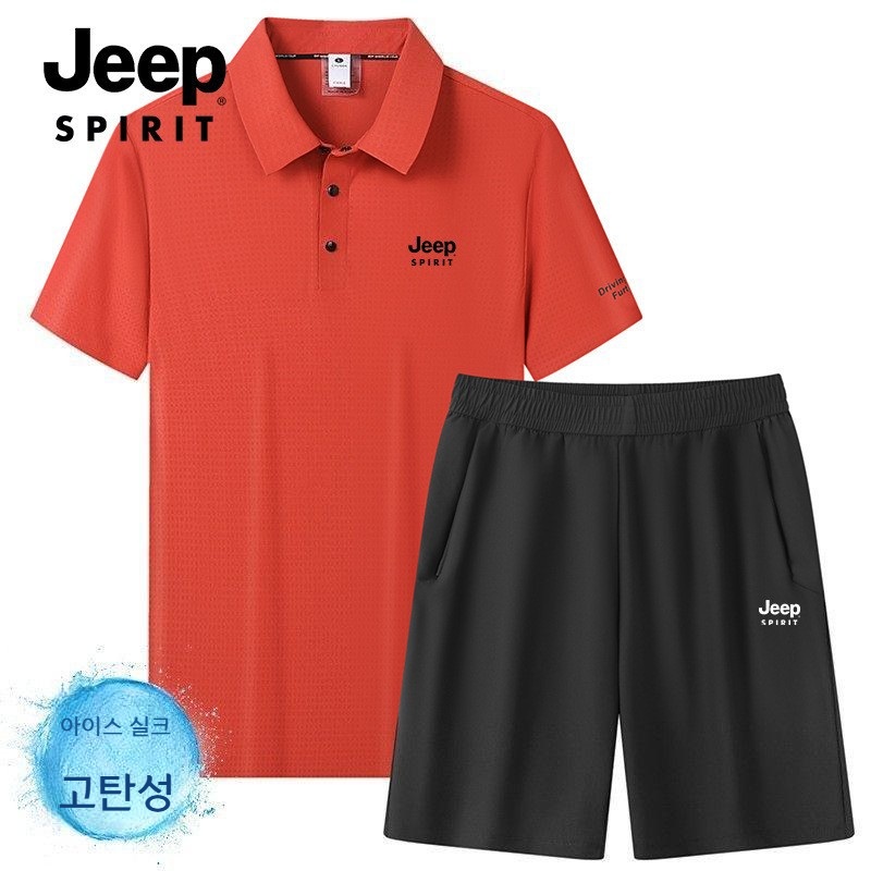 JEEP 지프 남성용 아이스 실크 야외 레저 티셔츠 반바지 세트 트레이닝복 - 상세 이미지 2