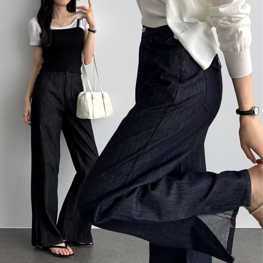 키작녀 와이드 여름 청바지 생지 논페이드데님 쿨링청바지