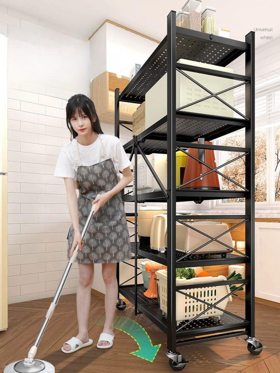 세탁실수납장 접이식 슬라이딩 레일 이동식바퀴 틈새선반 3단 1.검정 3층 70cm - 상세 이미지 3