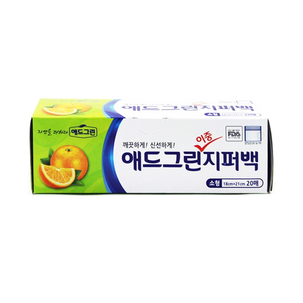 소형 이중지퍼백 PE 비닐봉투 18x21cm, 20매, 1개