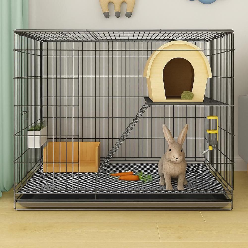 소형 토끼하우스 실내 애완용 토끼 기니피그 철장 케이지 블랙 1층 60x40x50cm - 상품 이미지
