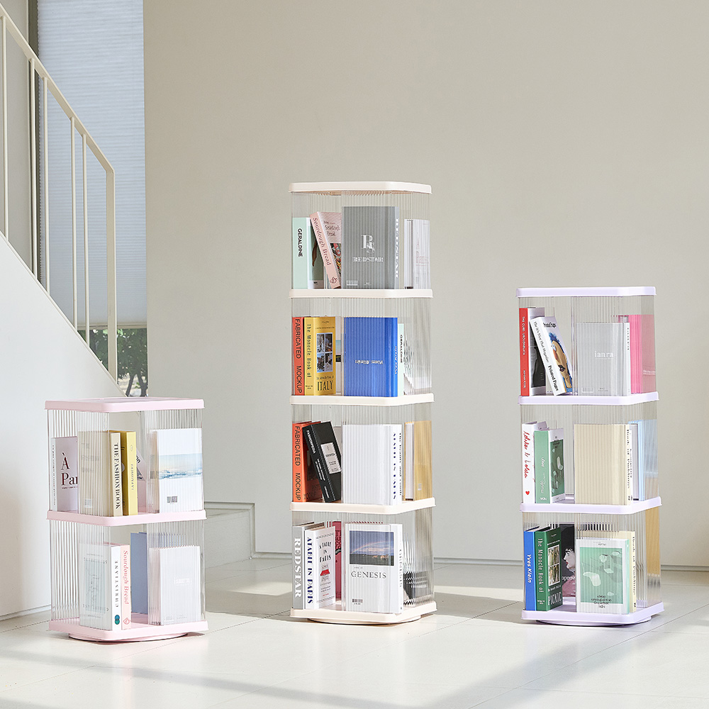 몰리 회전책장 책꽂이 미니 코너 틈새 책장 투명 4단