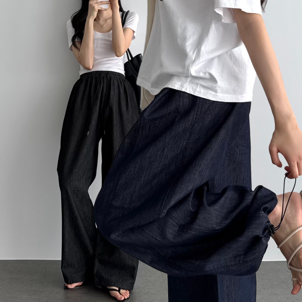 여름 와이드 고무줄 청바지 생지 데님 팬츠 논페이드 데님 쿨링 청바지