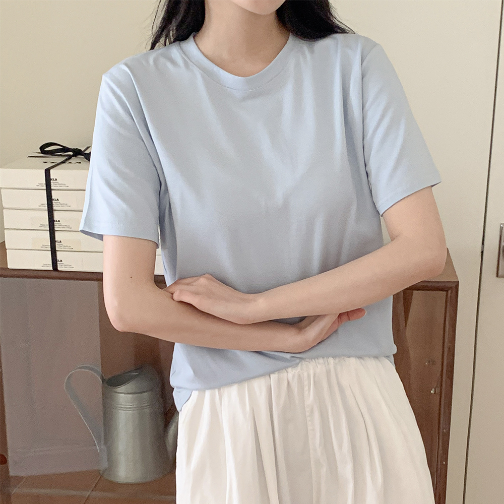 여성무지티셔츠 모달반팔티 레이어드 이너 핑크 흰티 이미지 6
