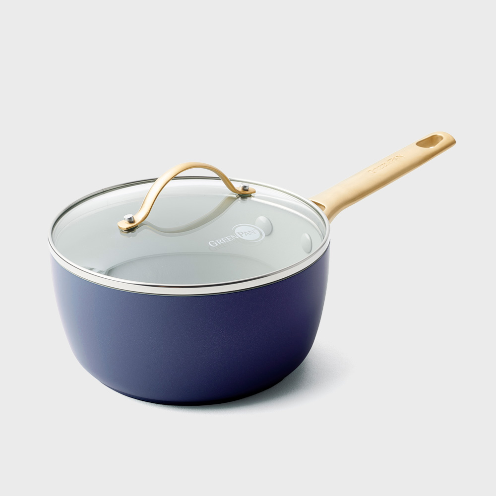 그린팬 파도바 세라믹 논스틱 코팅 인덕션 골드 스텐 뚜껑 편수냄비 2L 18cm, 로얄블루 - 메인 이미지